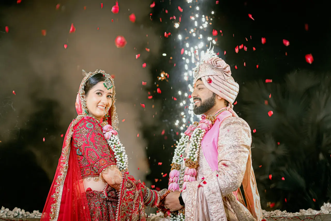 Bride and groom with sparklers